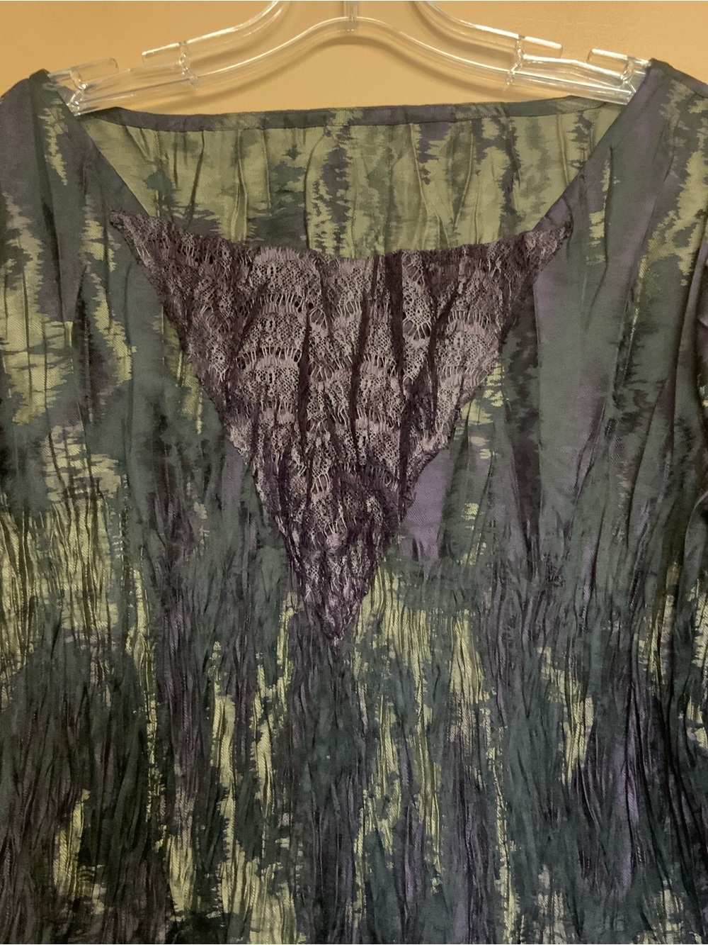 Babette Pleated Crinkle Tunic Blouse Small Lace Inset  Architectural Artsy - Picture 6 of 8